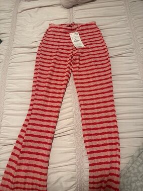Zara Pink and Red Striped Ribbed Knit Trousers